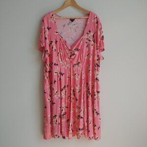 Torrid 5 5X rayon spandex stretch pink floral sweetheart neckline dress